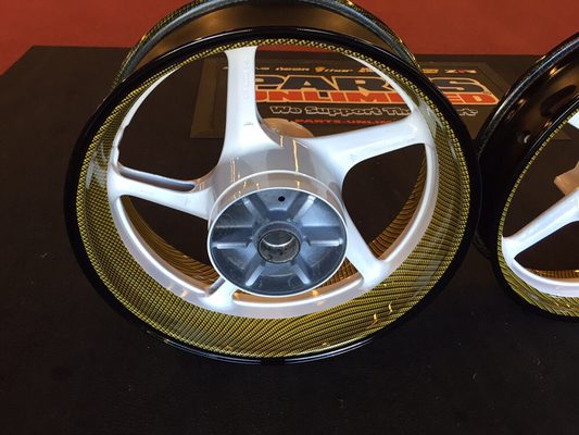 Yellow carbon fiber Hydro dipped rim