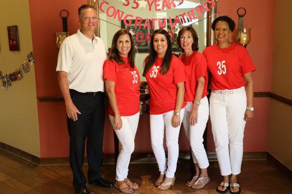 David and his team celebrating his 35 year anniversary with State Farm.  July, 2019