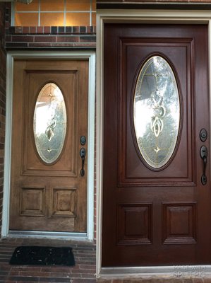 My before and after with Old Master wiping stain and four coats of general finishes exterior poly.