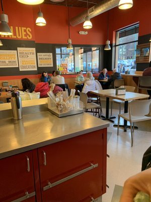 Seating area to enjoy hot food/coffee purchases