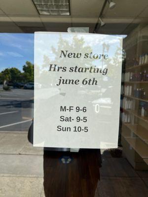 New hours starting June 6, 2022