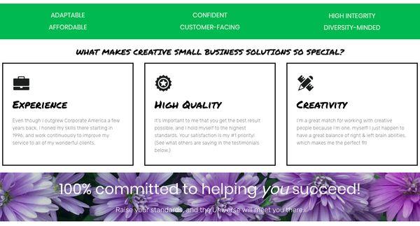 Screen shot from creativesmallbizsolutions.com