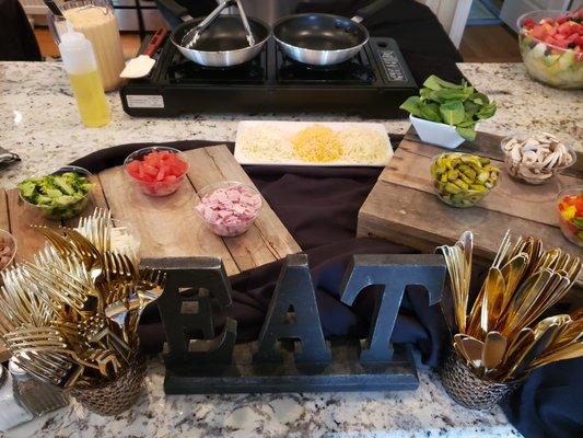 Made-to-order omelette station for brunch catering in Bethany Beach.