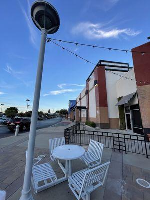 Outdoor seating for the restaurants