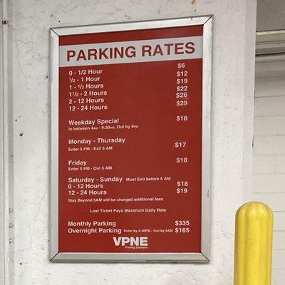 Parking rates sign as of 27 April 2021.