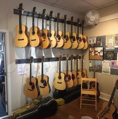 Wide selection of Eastman acoustic guitars which this place sells a lot of.