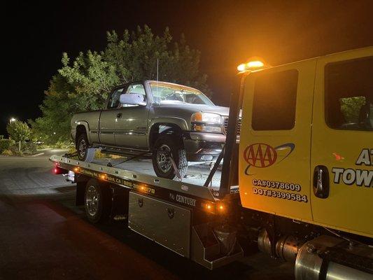 My truck being towed