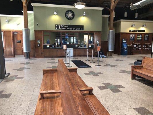 Customer service desk and ticket kiosk area.