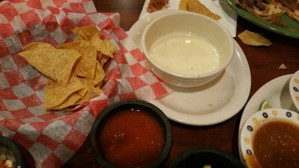 Chips and White Queso, very yummy and good salsa too