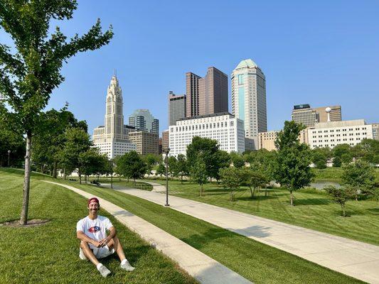 Genoa Park offers city skyline views of downtown Columbus.