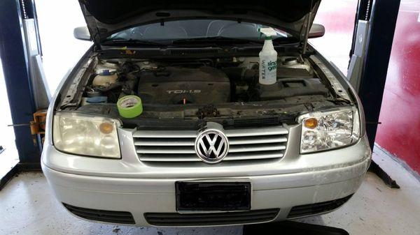 Headlight restoration on a Jetta.