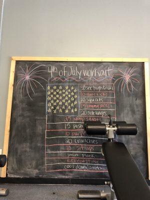 Fourth of July suggested workout board - changes every week