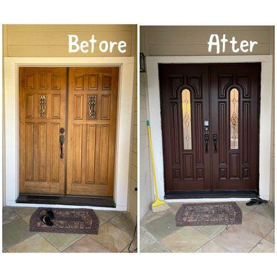 Exterior door installation, before and after condition