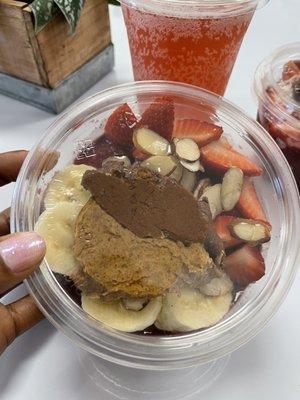 Açaí bowl with almond butter and hazelnut spread