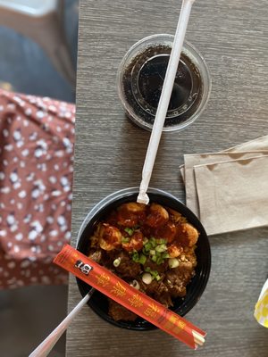 Puerto Rican Rice Bowl beef and shrimp