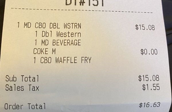 Burger receipt