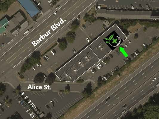 HEADING SOUTH ON SW BARBUR BLVD:
 Just South of SW 30th Avenue, turn LEFT on SW Alice St (just before the Crosswalk with the flashing yellow