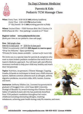 Pediatric TCM Massage classes for parents. Treating health conditions by yourself. Empowering Self-care.