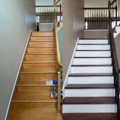 Before and after stair refinishing