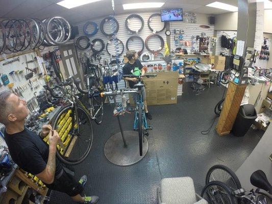 Getting repairs done while watching the Tour de France