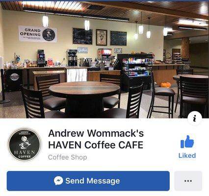 You can find us on Facebook. Search:  Andrew Wommacks Haven coffee and cafe