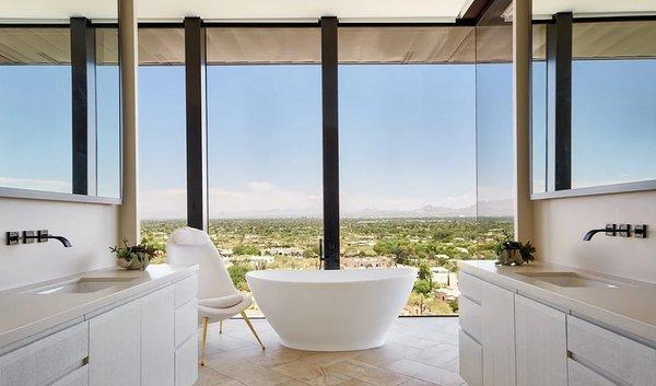 Novabuilt Homes is setting the New Standard with this beautiful new modern bathroom with large floor to ceiling windows with clear views!