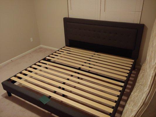 Assembly of a King sized Bed Frame with Padded Headboard. (Pic 2)