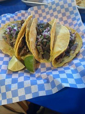 Carnitas, Carne Asada, and Lengua tacos