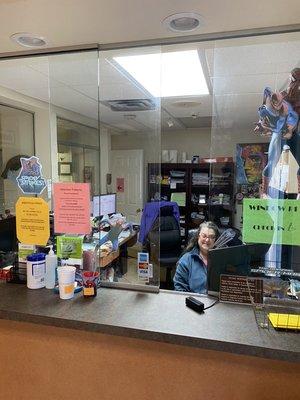 Front office with happy office manager waiting to welcome patients.           Dr. Danziger