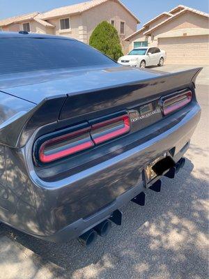 Rear spoiler and installed lowered suspension