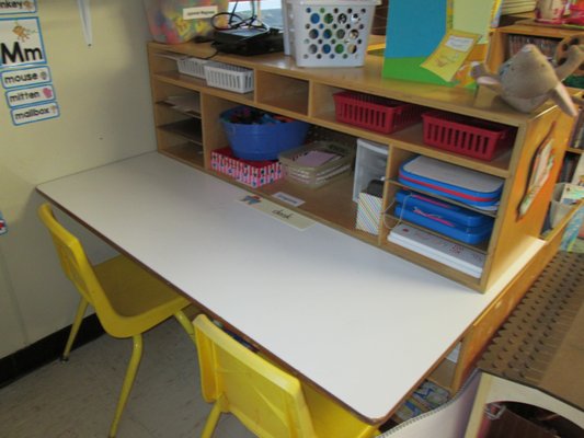 Our kindergarten class has a writing center to help promote early writing skills.