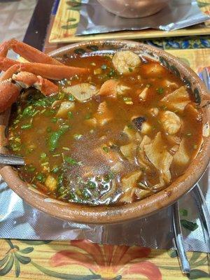 Generous portion of seafood soup