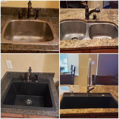 Old sinks (top) and new sinks installed  plus new kitchen faucet (bottom) by "I Hate My Sink" Joseph Corlett!