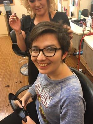 Long hair to pixie cut! Done by Cassandra Kemp!