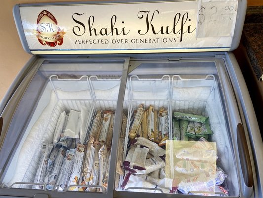 Kulfi selection in freezer by front door