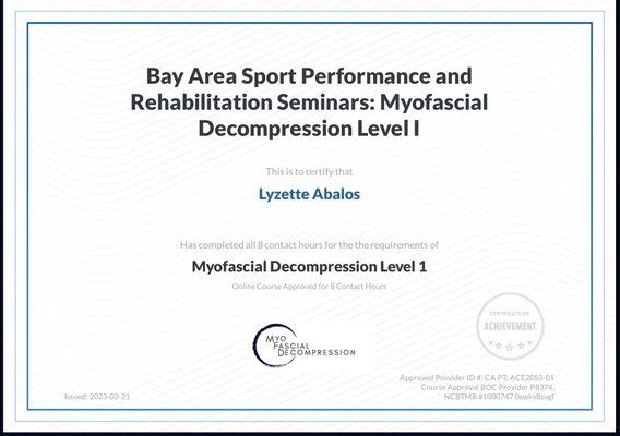 Myofascial Decompression (also known as Cupping Therapy) Certified