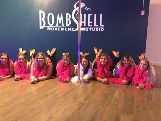 Brides love Bombshell. 12 poles, professional sound system, club lighting, fully mirrored walls and a sexy good time.