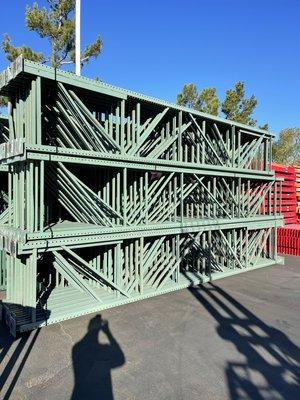 Pallet racking. Uprights, beams and wire decking.