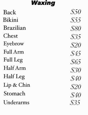 Full Body waxing price list