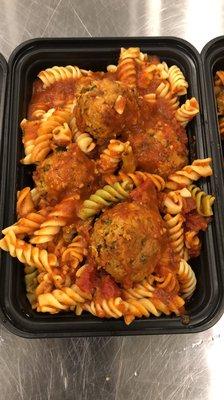 Vegan zucchini meatball rotini