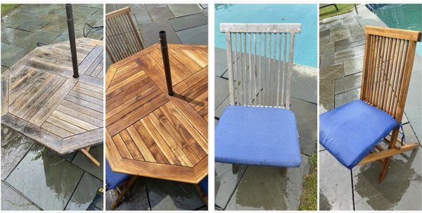 Restoring pressure wash outside table and chairs.