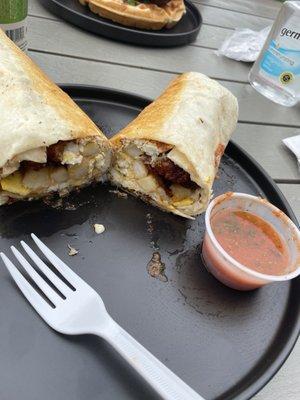 Big breakfast burrito with chicken