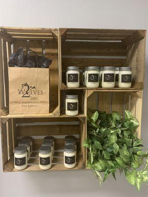 Large selection of soy candles. Heated they are a perfect body oil..