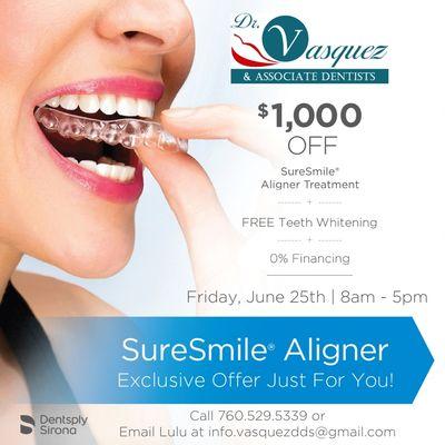 $1000 Off + FREE Teeth Whitening Orthodontic treatment with SureSmile®. A series of virtually invisible clear aligners. Offer good 06/25/21