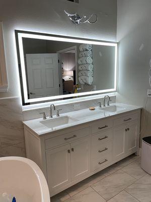 Vanity and LED digital mirror installation