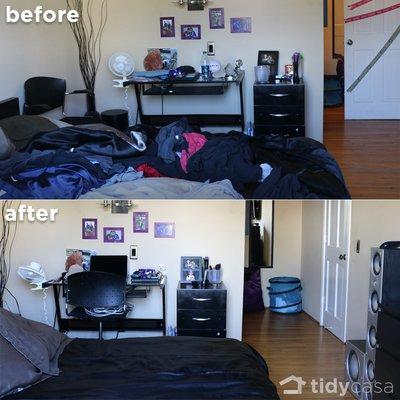 Before and after bedroom cleaning.