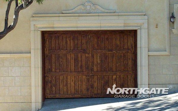 CS0026 stain grade clear western red cedar, customer distressed door to achieve appearance, 3000. Photo by Northgate Garage Doors, Inc.™