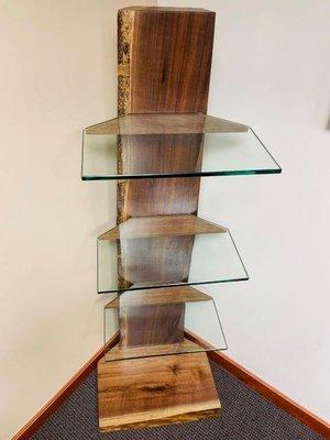 Walnut Shelves For Audio / VA Equipment Featuring A Floating Glass Design