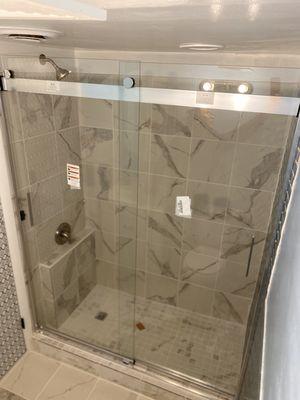 Move bathtub out, build a new shower room, install glass slide doors, fix faucet leaking