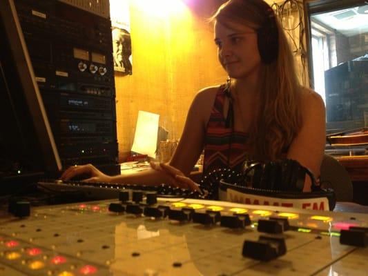 Sarah Clark in the radio recording room